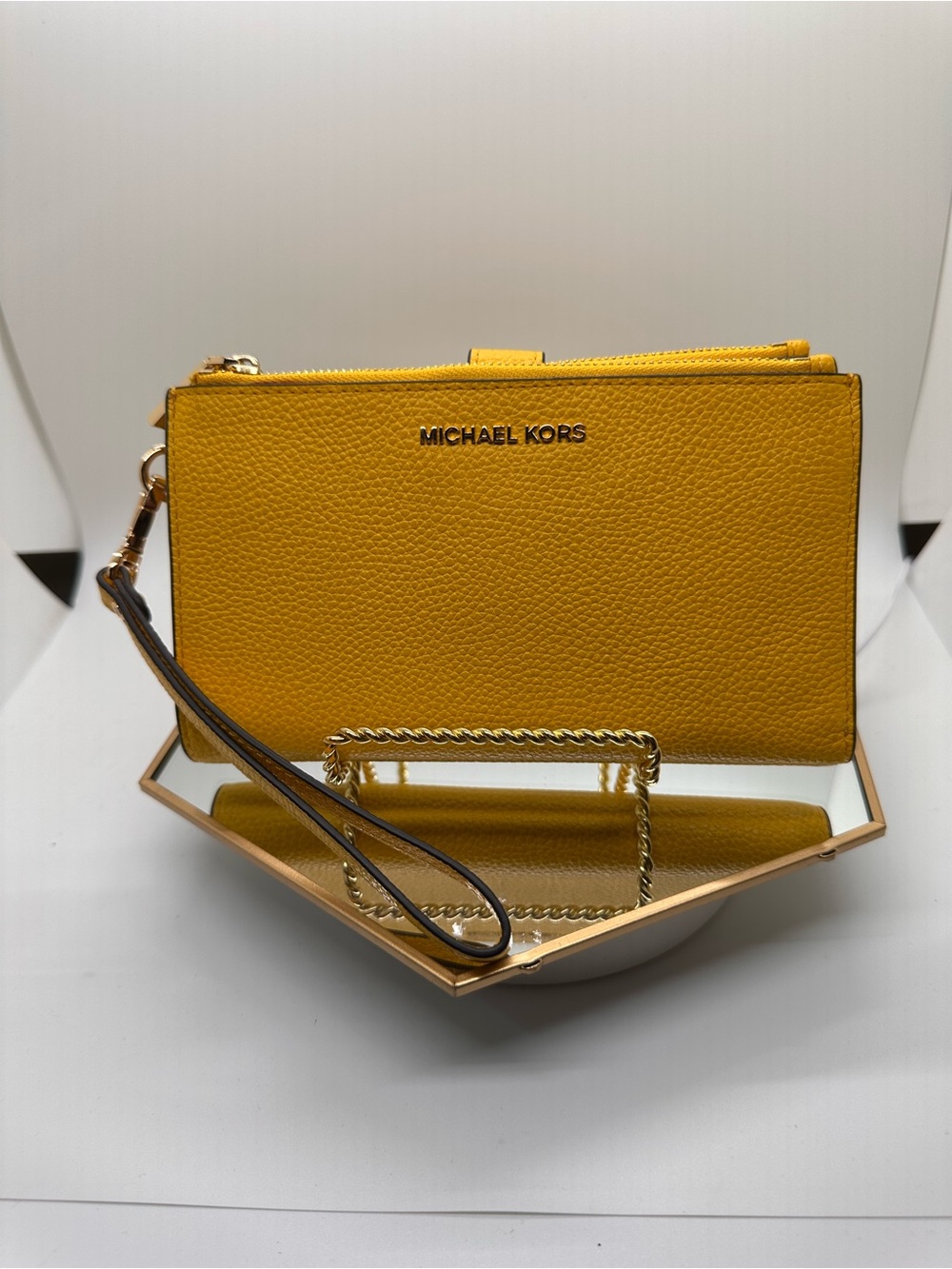 Michael Kors Mustard Yellow Pebbled Leather Wristlet Clutch